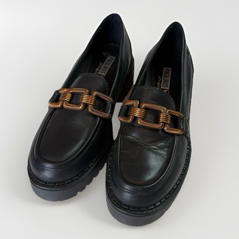 PIKOLINOS Black Loafers with Gold Accent